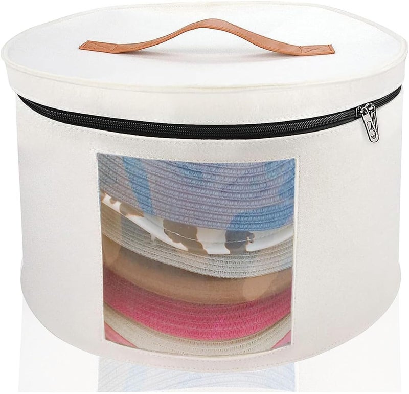 Memfish Hat Box-Hats Boxes for Women Storage Travel Large Round Hat Carrier Case Organizer (White) - Image 1
